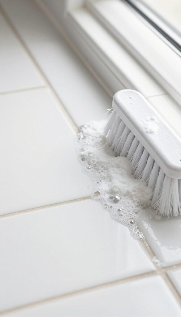 Cleaning floor tile grout with hydrogen peroxide and baking soda paste