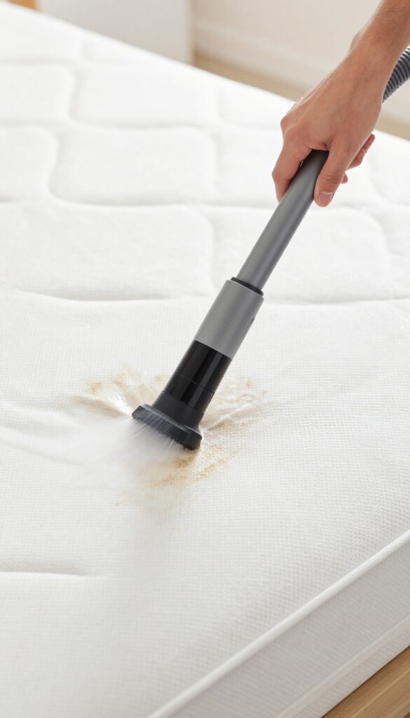 Professional spot cleaning of a stubborn mattress stain with industrial equipment