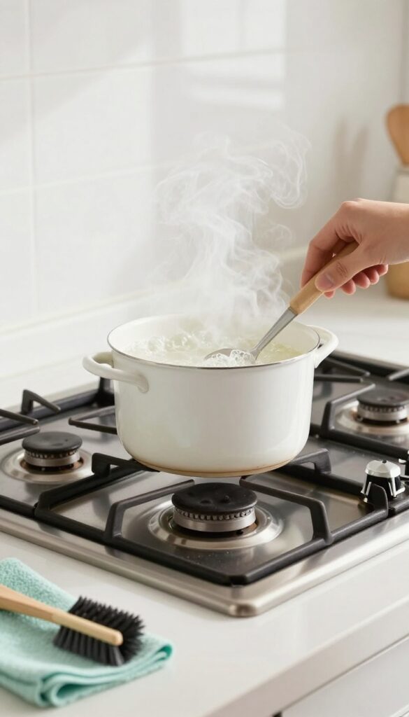 Boiling vinegar for clogged burners