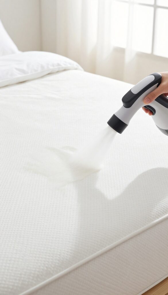 Using a portable carpet cleaner to remove deep stains from a mattress