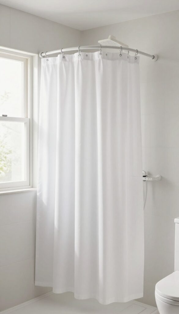 Curved shower rod providing extra space in a small bathroom shower