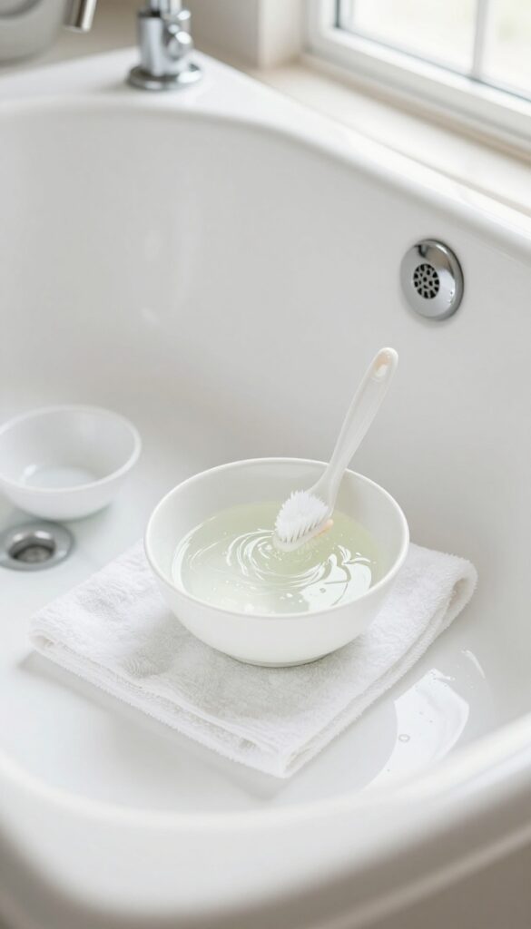 Cleaning jacuzzi tub jets with vinegar and a toothbrush