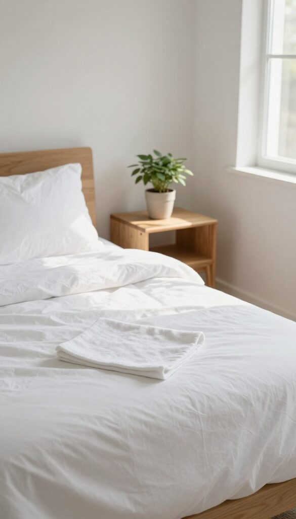 A tidy bedroom with a made bed and fresh linens, ready for daily maintenance.