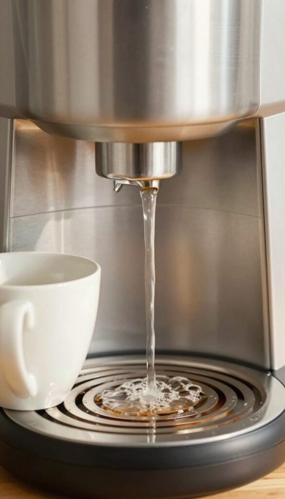 Rinsing the water reservoir of a coffee maker under a kitchen faucet
