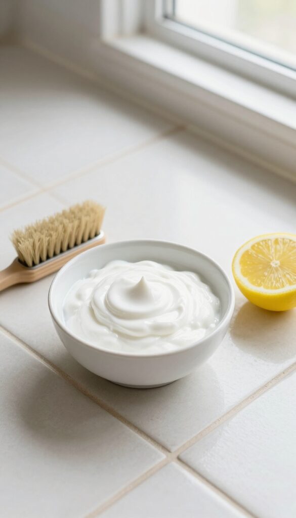 Lemon juice and cream of tartar paste for cleaning tile grout
