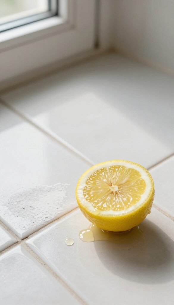 Cleaning hard water stains on tile floor with lemon juice