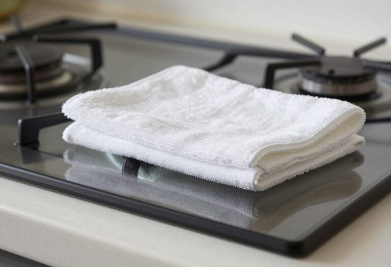 Sparkling clean glass stove top with a microfiber cloth
