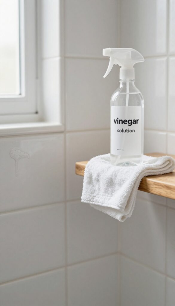 Cleaning soap scum on ceramic tile with vinegar solution