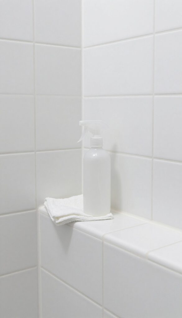 Clean bathroom shower grout with spray bottle and microfiber cloth for weekly maintenance