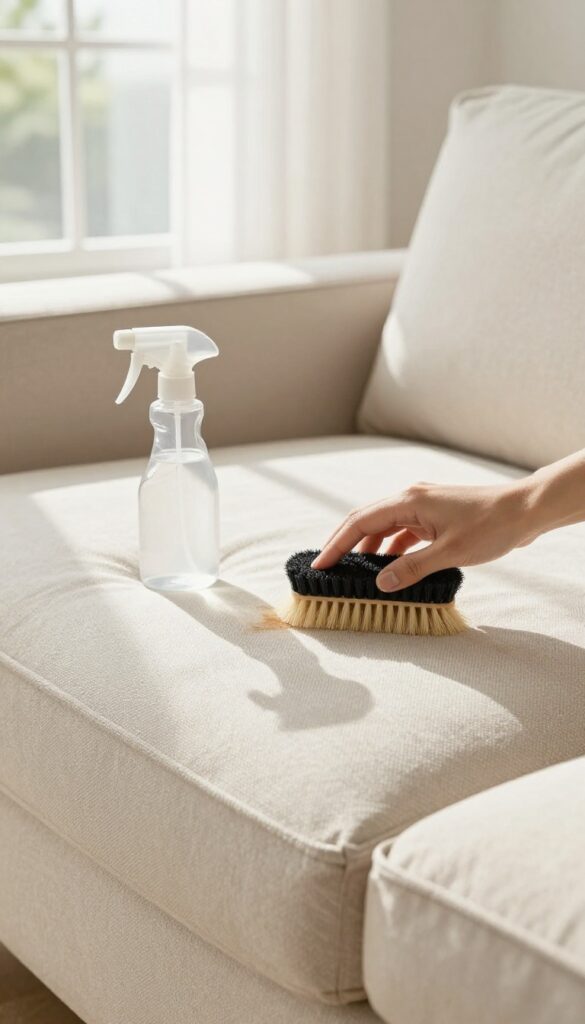Cleaning microfiber couch with rubbing alcohol and a brush