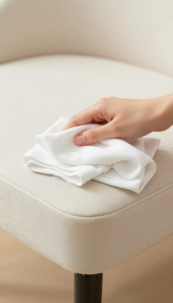 Testing cleaning solution on a hidden area of an upholstered chair