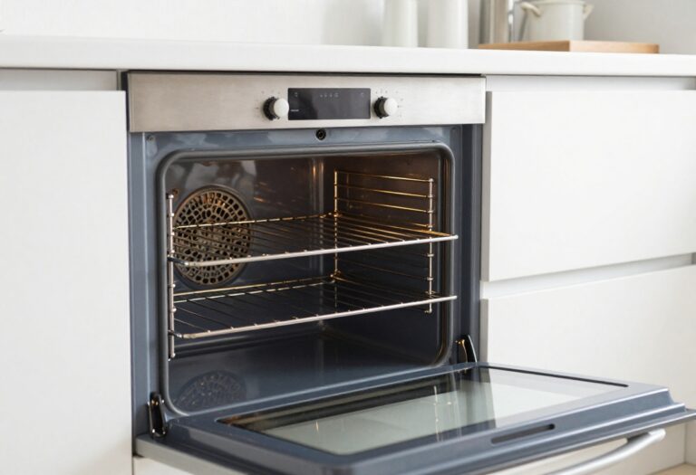 Clean oven interior with shiny racks and no grease
