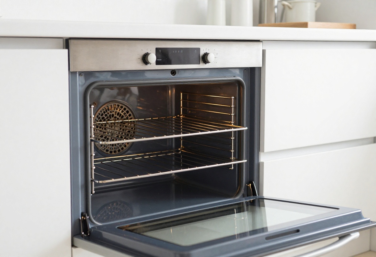 Clean oven interior with shiny racks and no grease