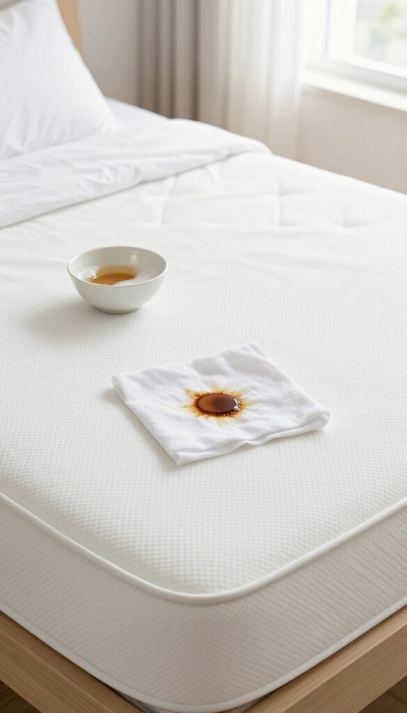 Spot cleaning a mattress stain with a gentle soap solution