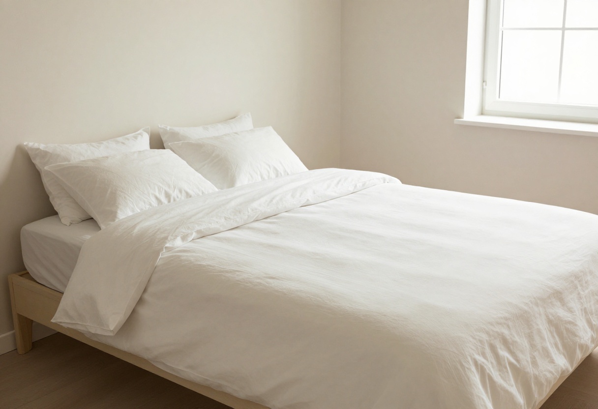 Clean and organized bedroom with made bed and tidy surfaces
