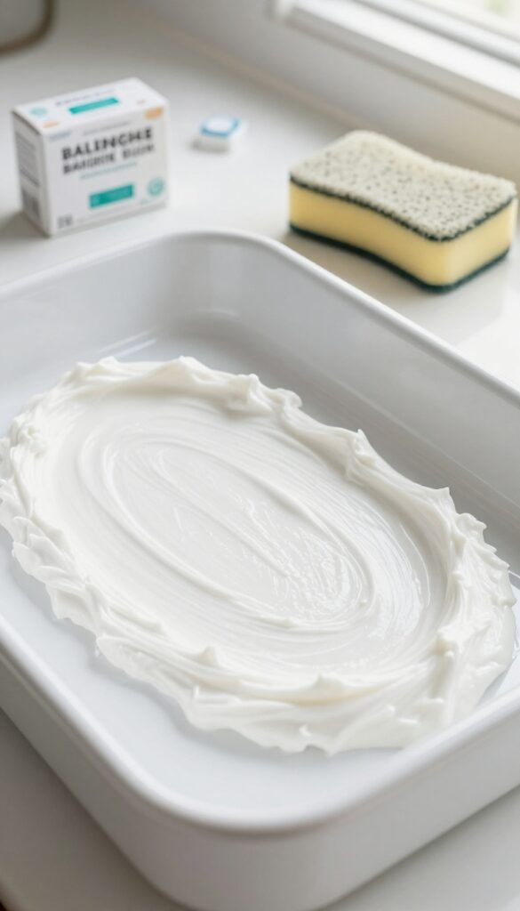 Applying a paste of crushed dishwasher tablet and baking soda to clean an oven interior