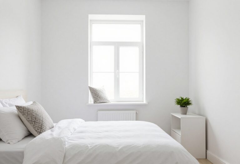 Clean and fresh bedroom with white linens and natural light