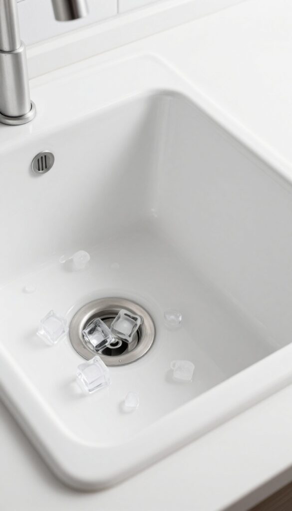 Vinegar ice cubes in kitchen sink disposal for cleaning