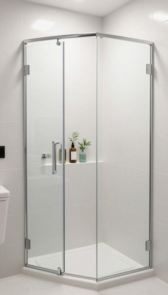 Curbless shower niche flush with tile wall, minimalist bathroom design