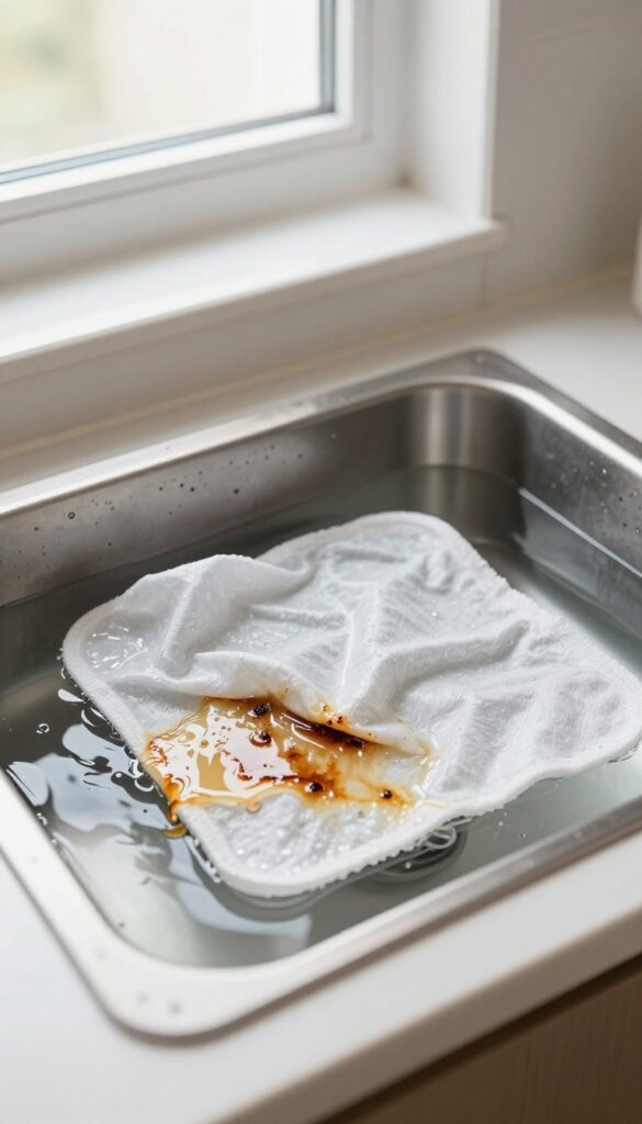 Wet dryer sheet on burnt grease inside oven