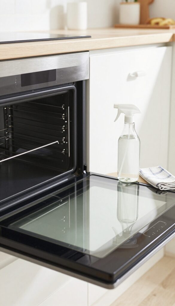 White vinegar and water solution for streak-free oven glass cleaning
