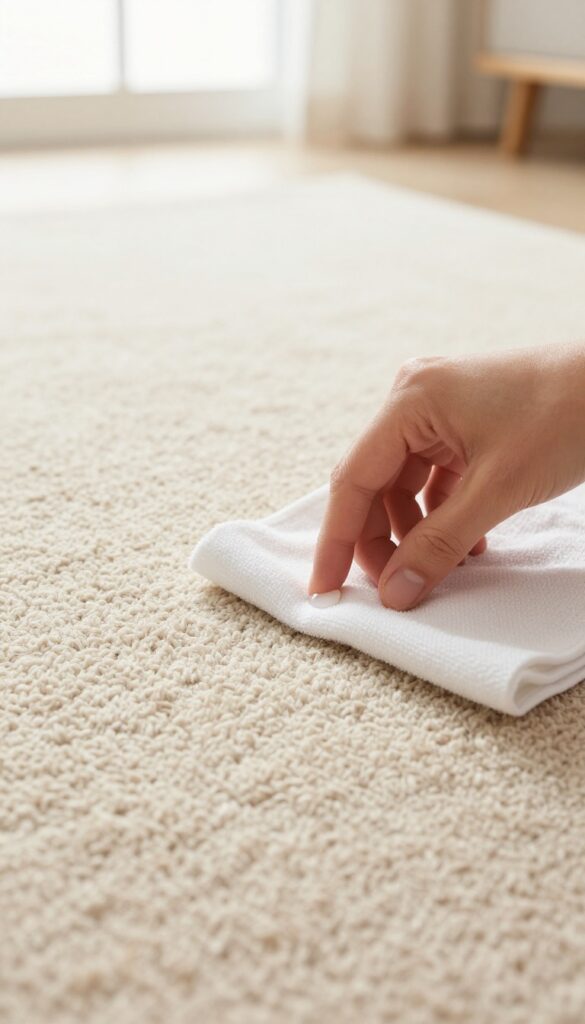 Testing rug cleaner on a hidden area with a white cloth