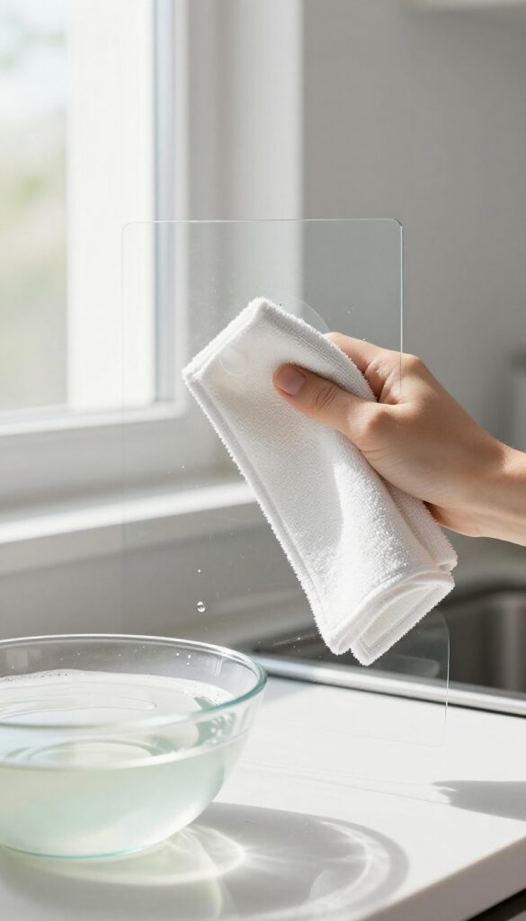 Cleaning oven door glass with dish soap and warm water