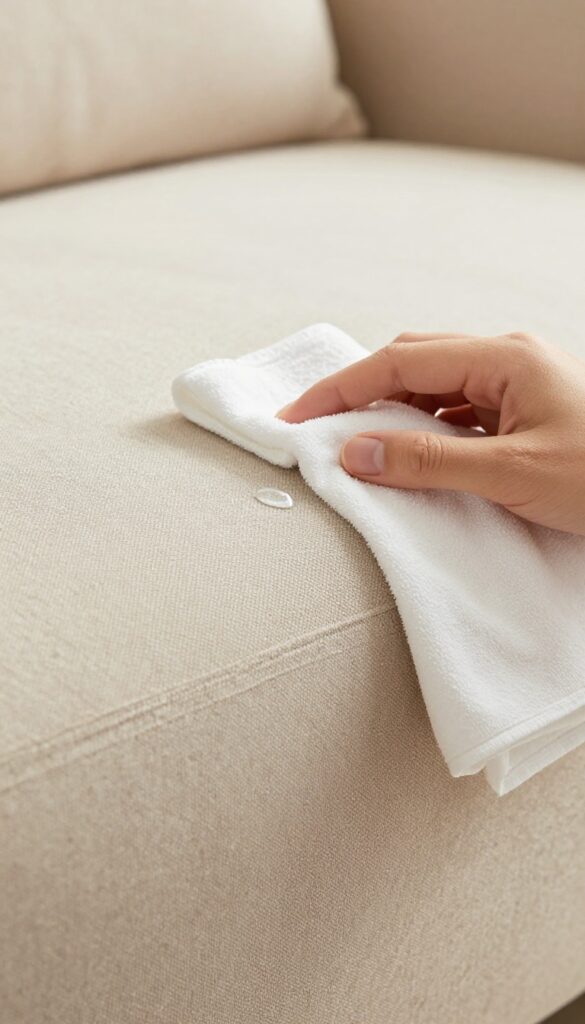 Testing cleaning solution on a hidden area of a fabric couch