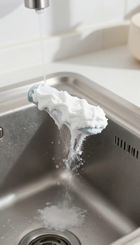 Deep cleaning garbage disposal with baking soda and peroxide paste
