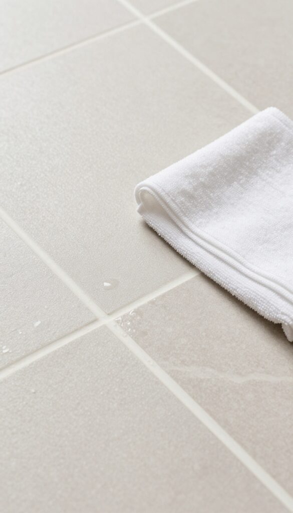 Cleaning grout with toothbrush and dish soap on tile floor