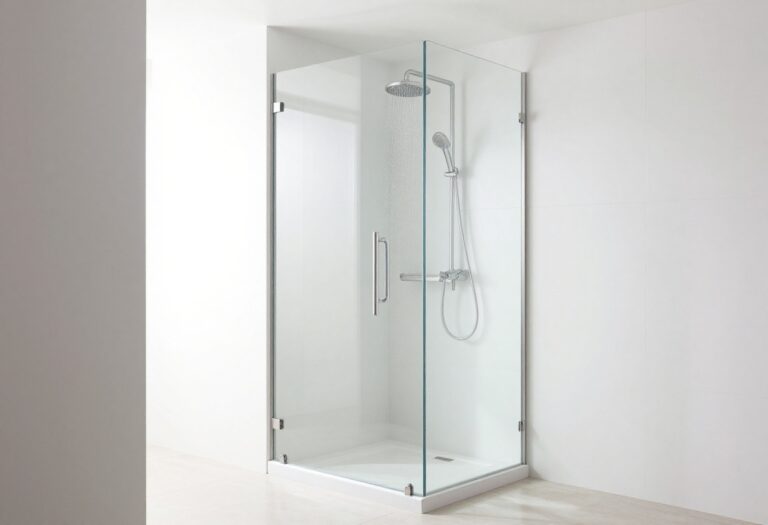 Small shower room with glass door and rainfall showerhead looking spacious