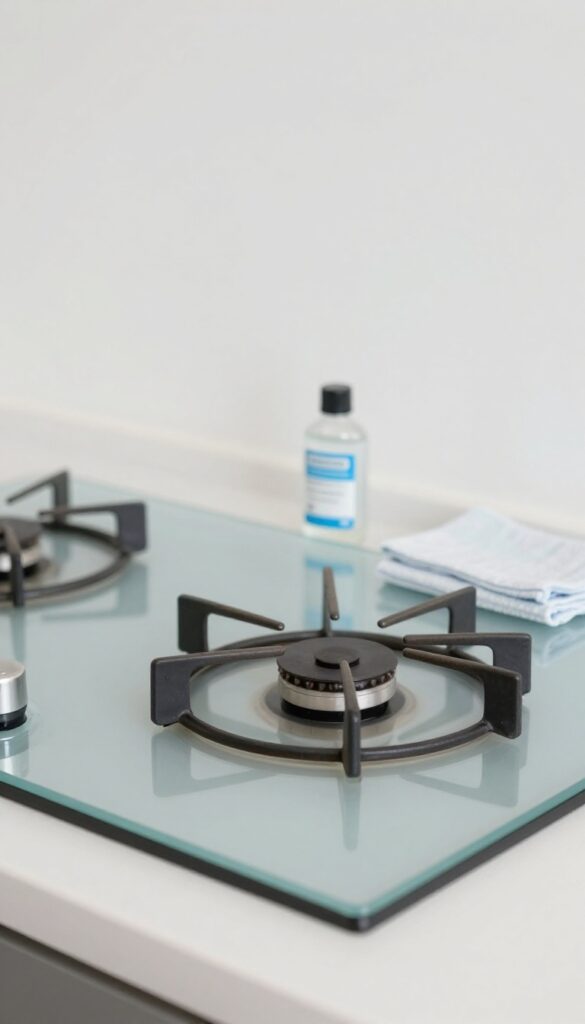 Clean glass stovetop with rubbing alcohol and microfiber cloth