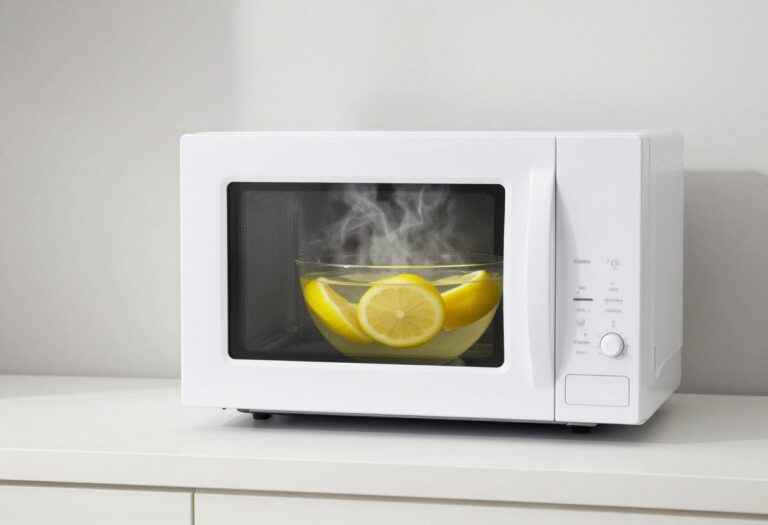 Clean microwave interior with lemon water steam cleaning