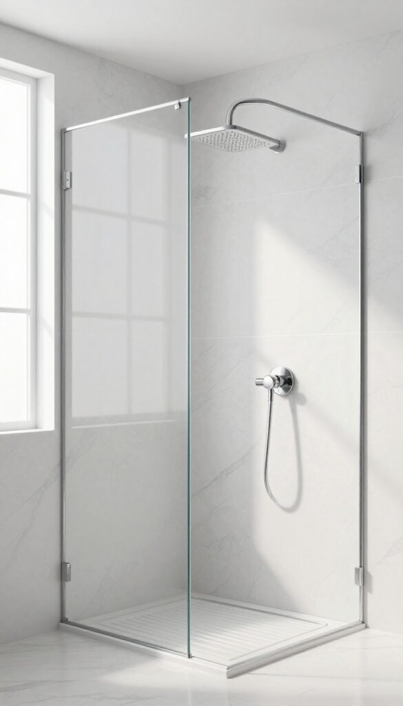 Large-format porcelain slabs in a modern shower with minimal grout lines, creating a seamless and luxurious spa-like look.