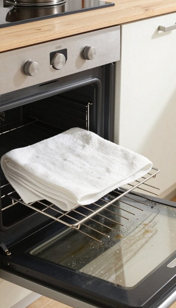 Dryer sheet on greasy oven rack