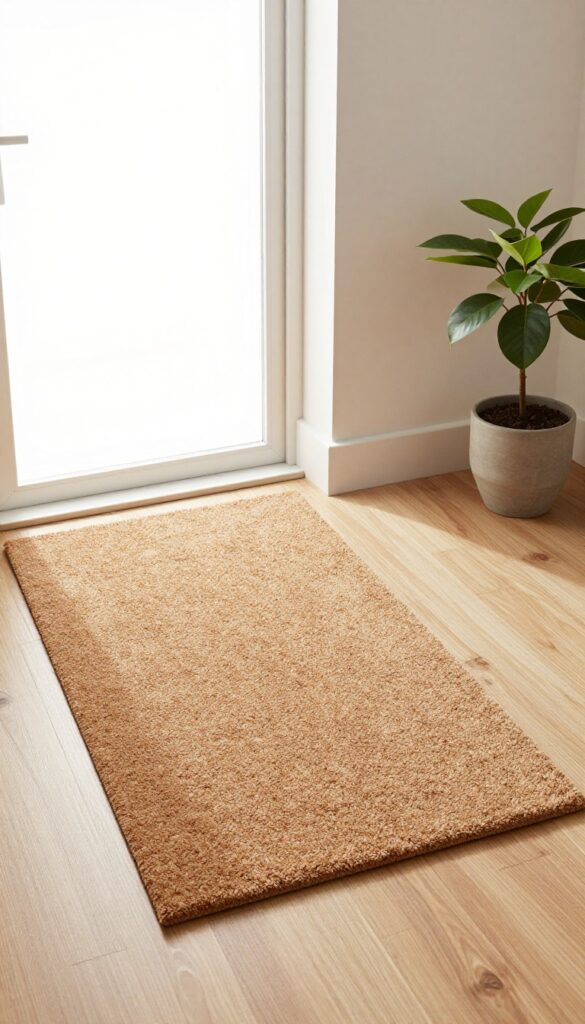Two doormats at an entrance, one coarse outdoor mat and one soft indoor mat, trapping dirt and moisture.