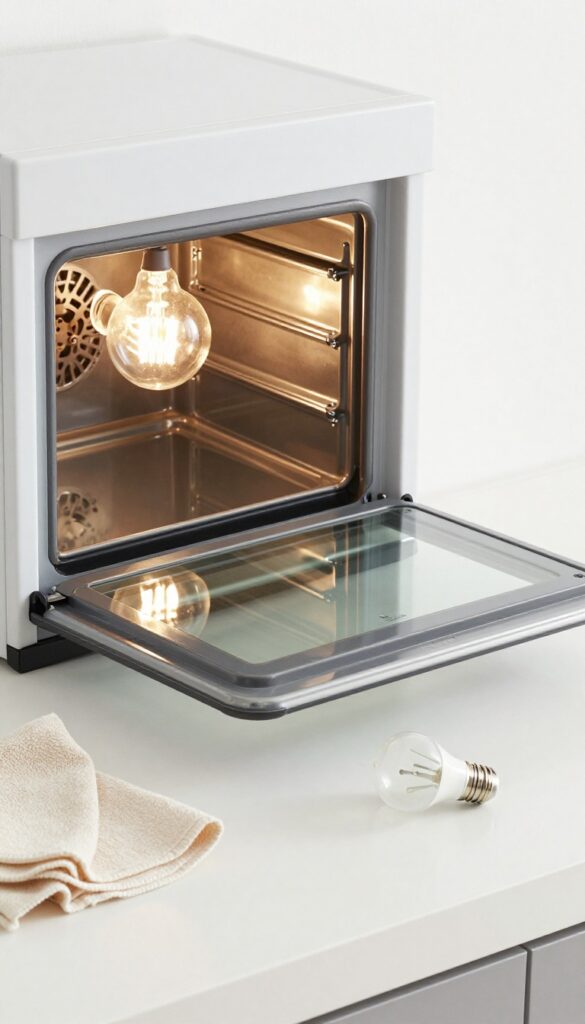 Clean oven light bulb and cover on a countertop
