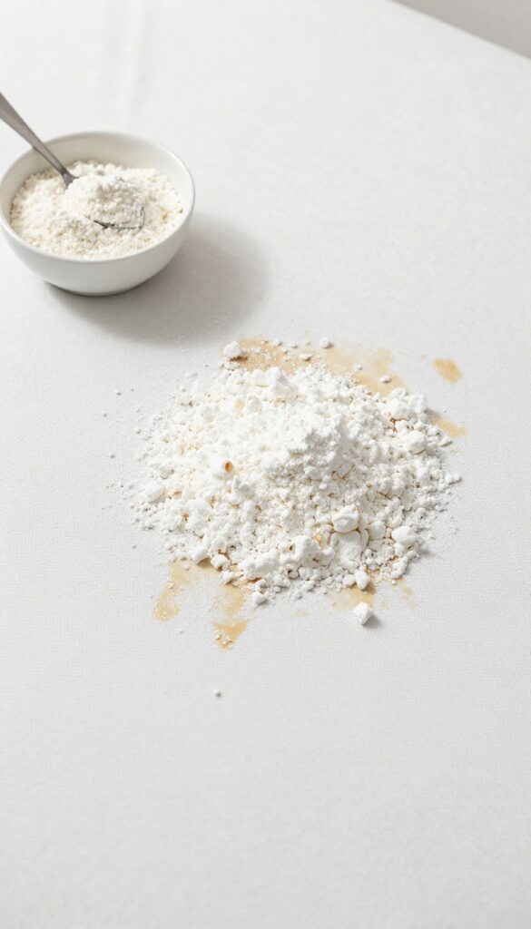 Cornstarch applied to a greasy mattress stain to absorb oil