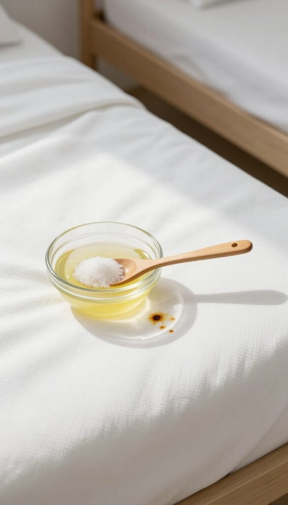 Treating a rust stain on a mattress with salt and lemon juice paste