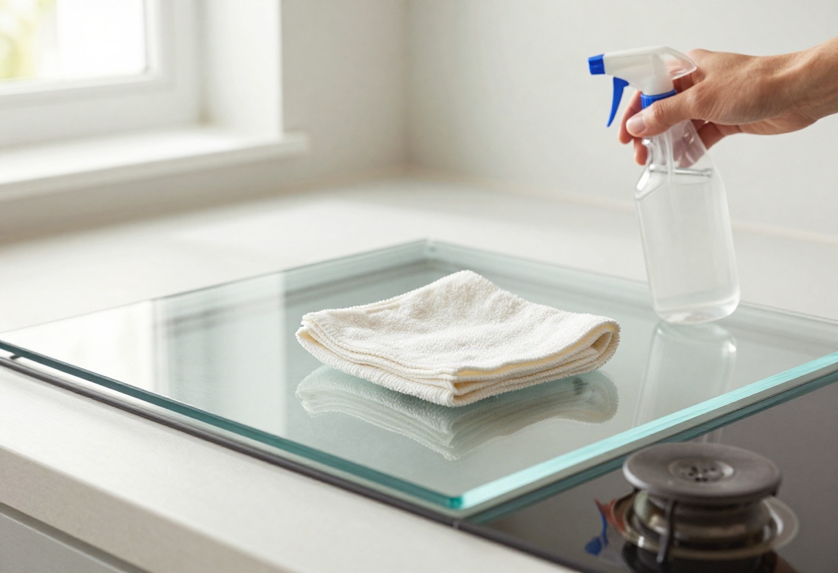 Clean glass stove top with cleaning supplies