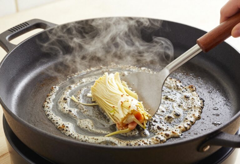 Cleaning a Blackstone griddle with a metal scraper to remove grease buildup