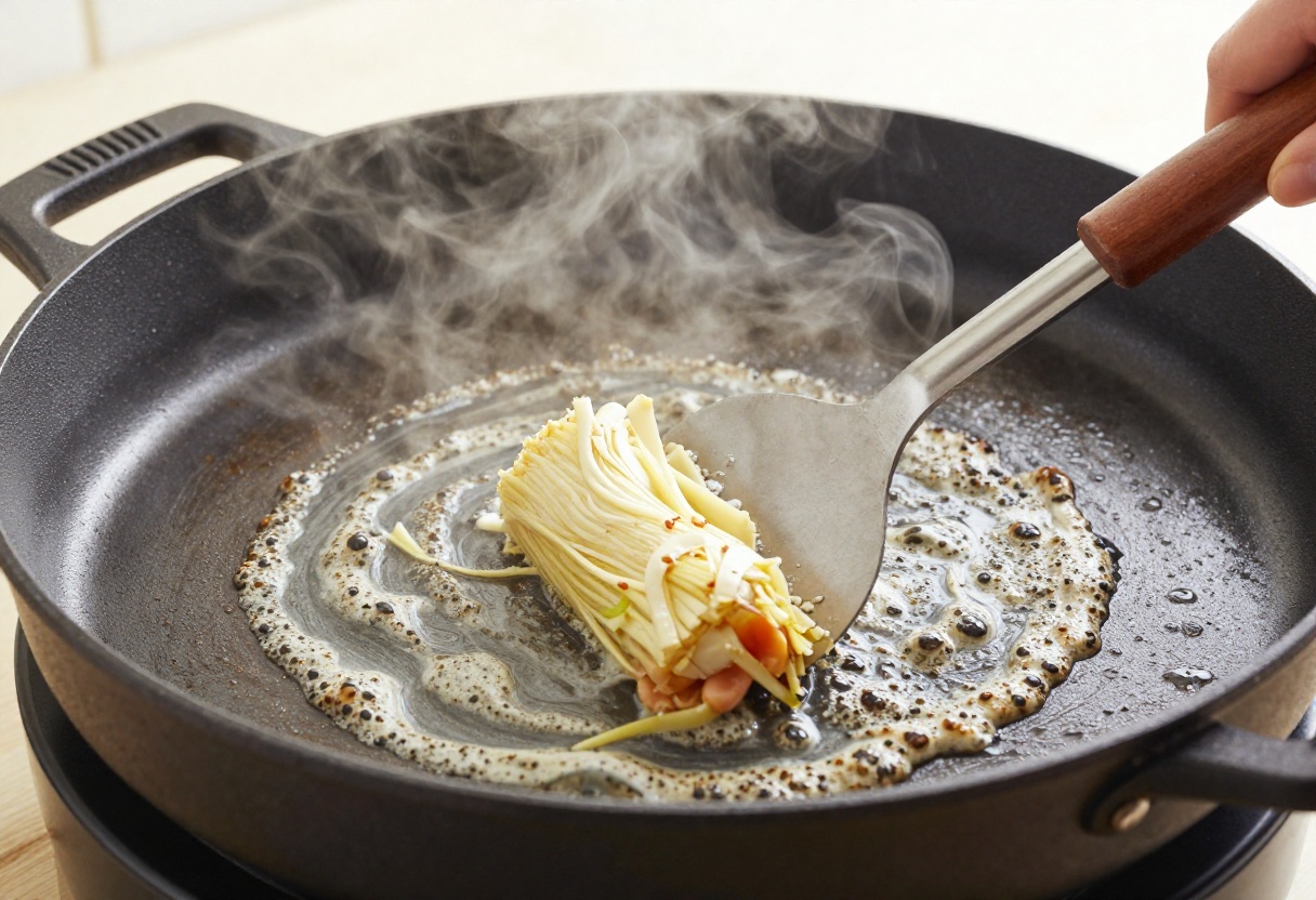 Cleaning a Blackstone griddle with a metal scraper to remove grease buildup