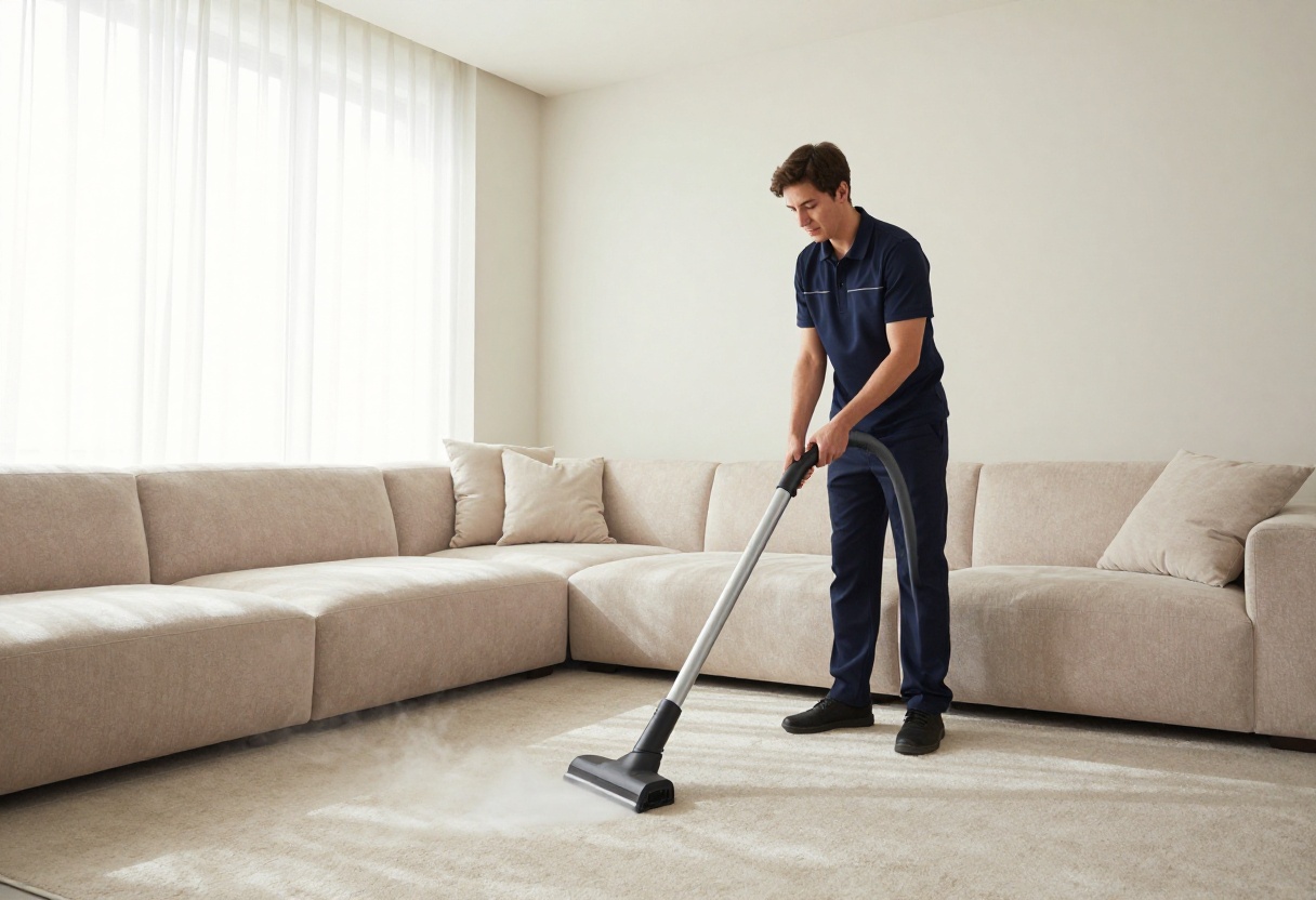 Professional sofa cleaning service in a bright living room