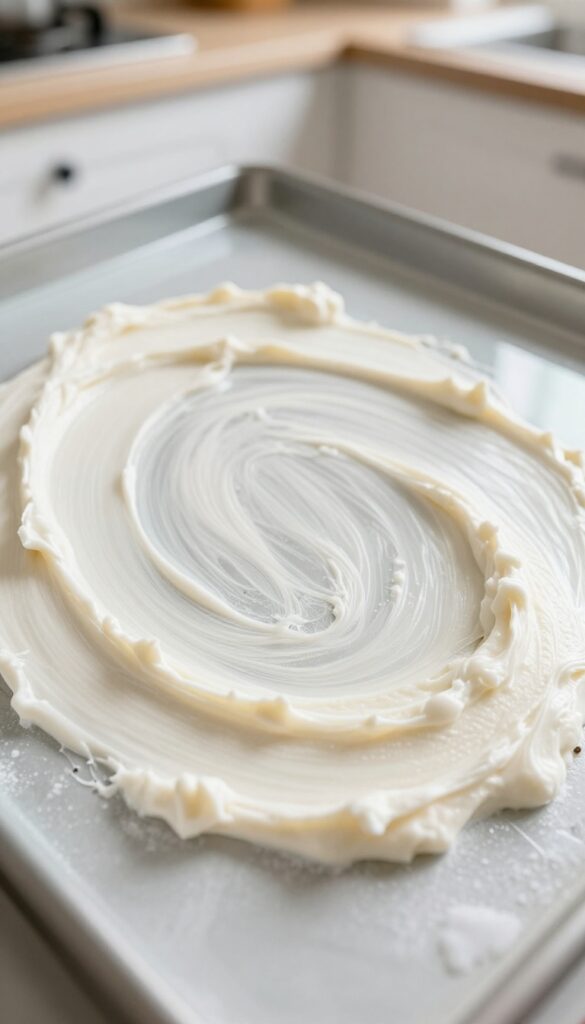 Oven door glass coated with baking soda paste for overnight soak cleaning hack