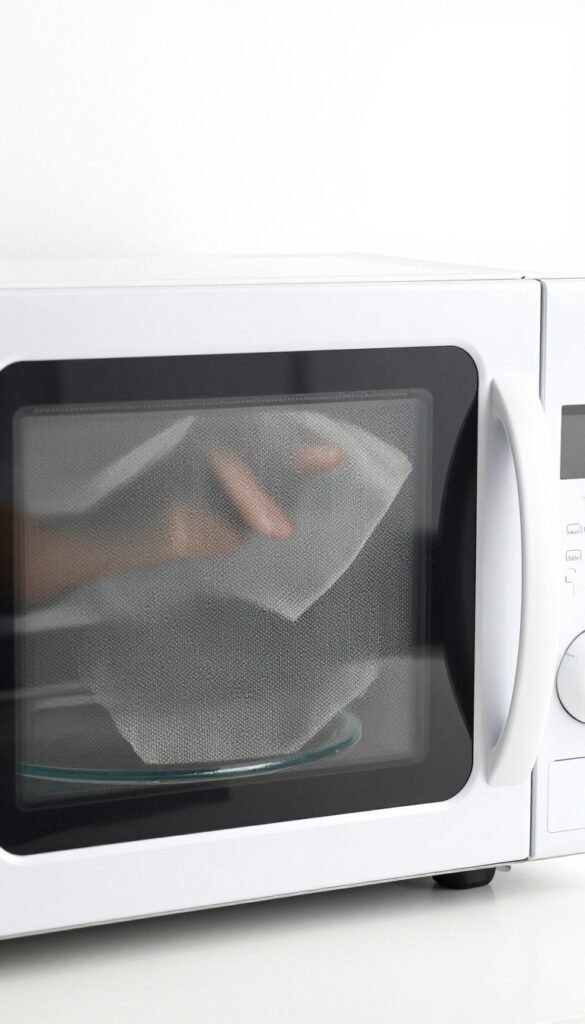 Coffee filter wiping microwave interior, clean and shiny surface