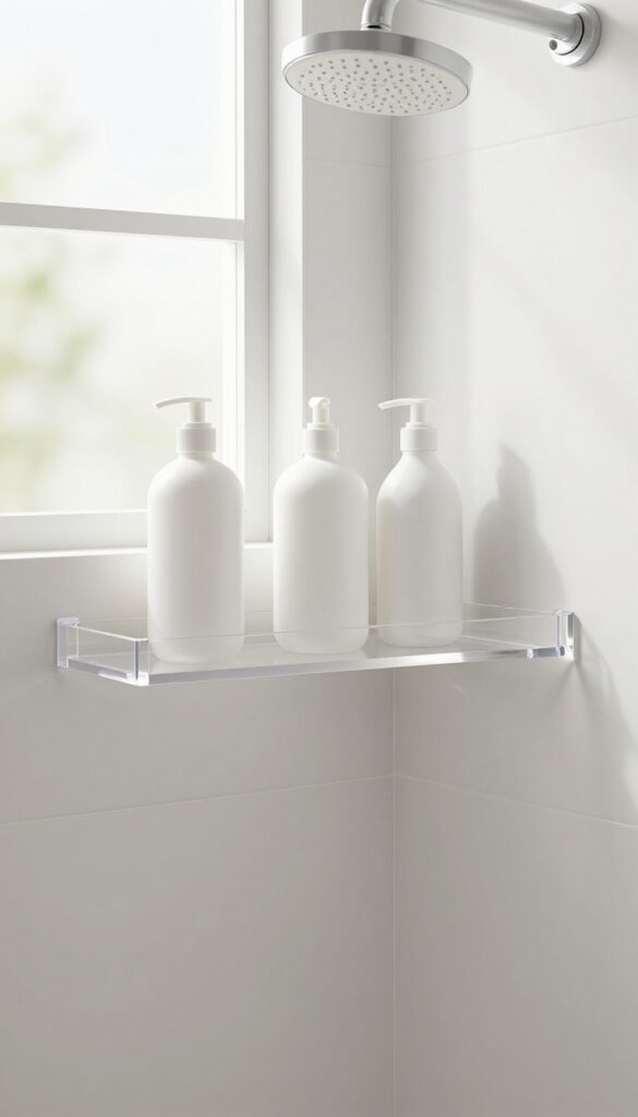 Corner shelf in a bright shower