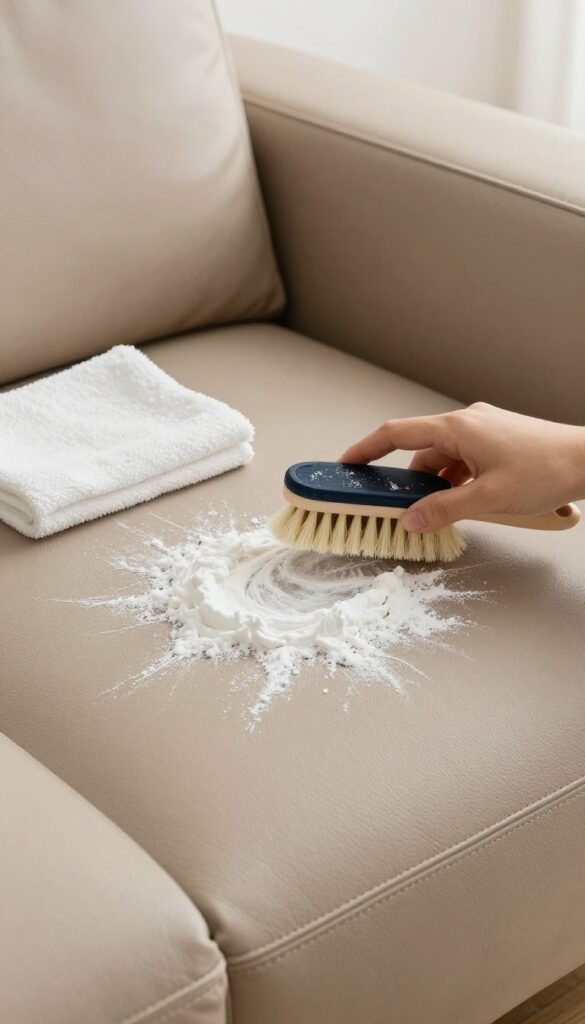 Treating a grease stain on a leather couch with cornstarch powder