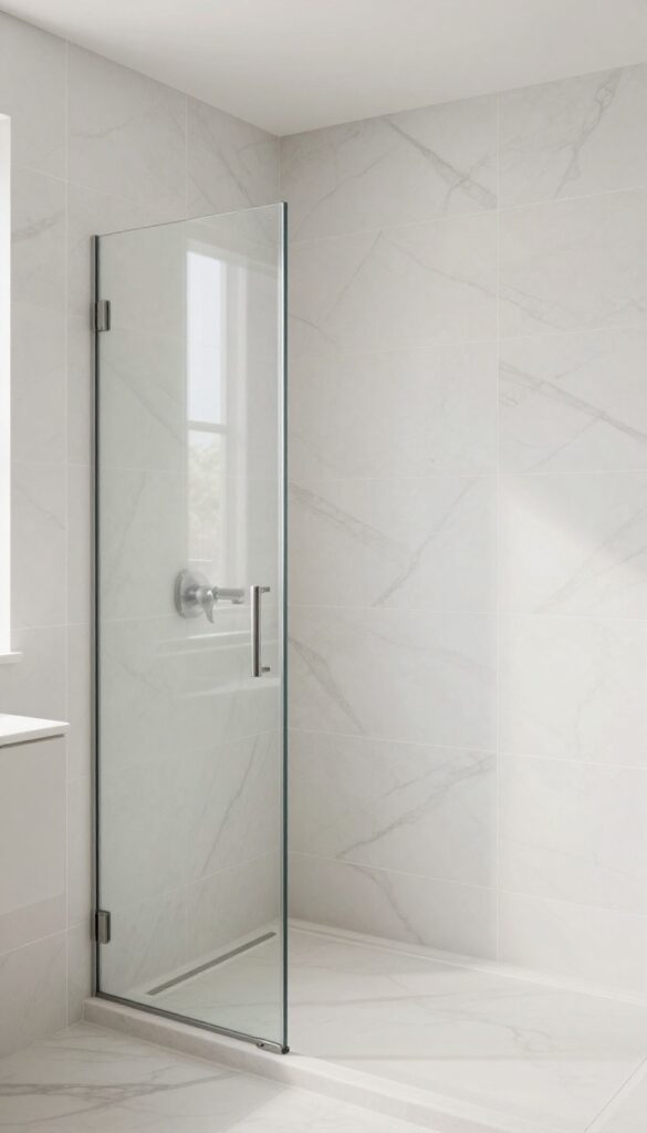 Large-format porcelain slabs in a sleek shower with minimal grout lines