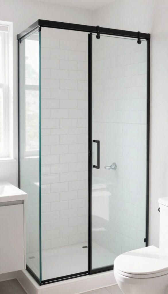 Small bathroom with a sliding glass shower door, showing how it saves floor space and keeps the room open