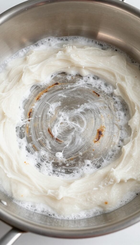 Baking soda paste applied to burnt pan